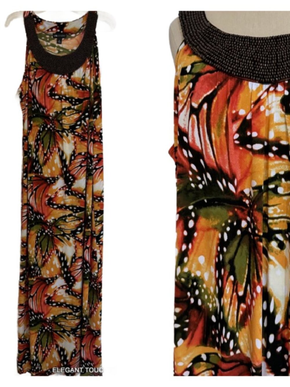 I.N. Studio Womens Y2K Aztec Beaded Maxi Dress XL Boho Abstract Slinky Stretch